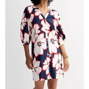 Sonoma Goods for Life Shift Dress XL Navy Brush Floral Button Front Casual